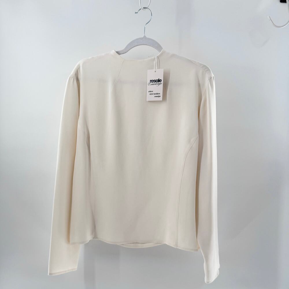 Emanuel Ungaro Silk Long Sleeve High Neck Blouse Top Cream Women's Size Plus 16